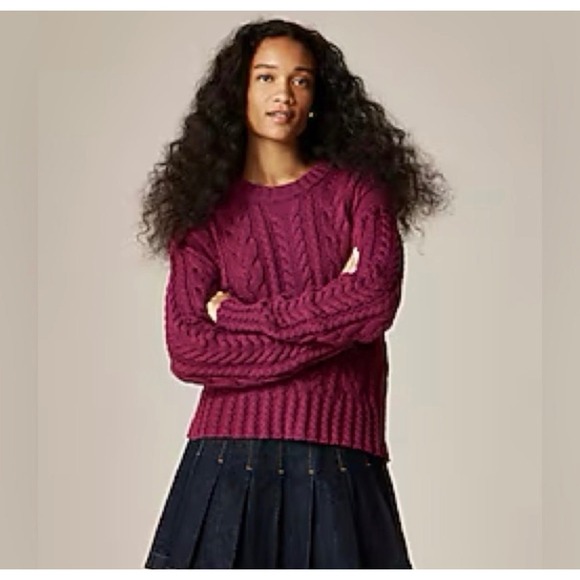 J. CREW Cable-knit crewneck sweater mulberry XXS NWT - Picture 2 of 9